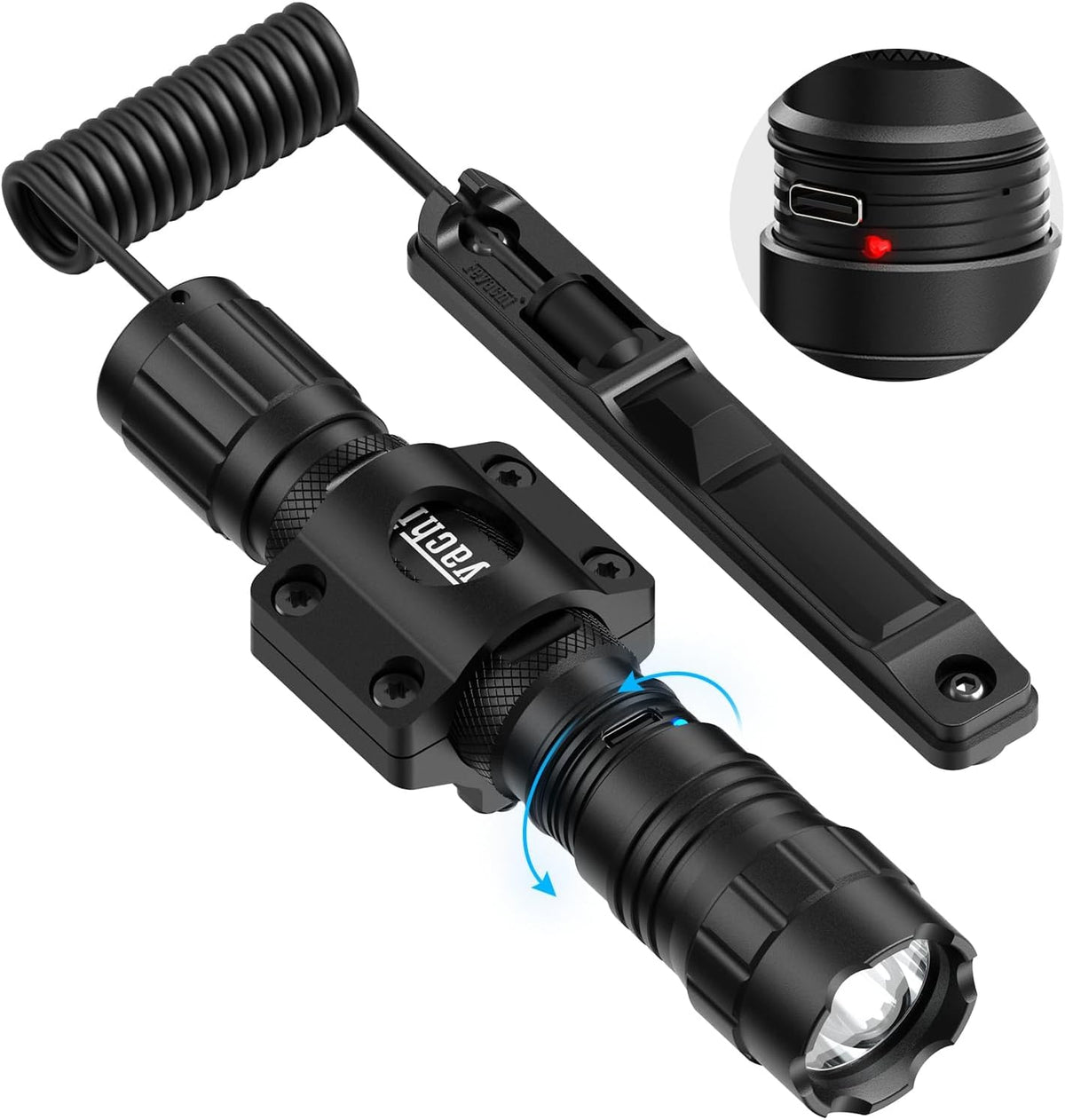 Feyachi 1500 Lumen LED Tactical Flashlight Rechargeable IPX7 Protection 4 Modes Weapon Light Picatinny Rail Flashlight Included with Pressure Switch（Mlok-FL32）