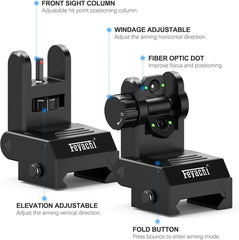 Feyachi Flip Up Sights Fiber Optics Iron Sight with Green Red Sight Front and Rear Backup Rifle Sight for Picatinny Rail