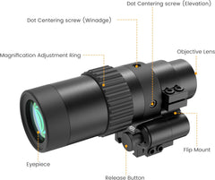 Feyachi 1.5X - 5X Zoomable Red Dot Magnifier for Absolute Co-Witness Red Dot Sight Reversible Fits Picatinny Rails