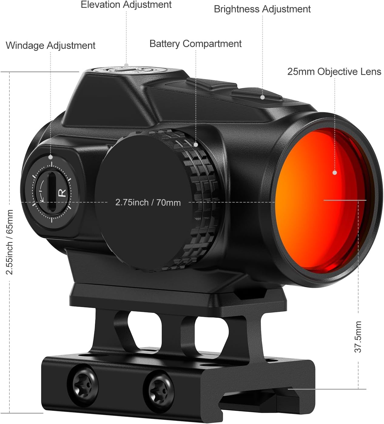 Feyachi V90 2 MOA Red Dot Sights with M37 5X Magnifier Combo Set 1 x 25mm Red Dot and Magnifier Combo Built-in Flip Mount Absolute Co-Witness