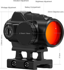 Feyachi V90 2 MOA Red Dot Sights with M37 5X Magnifier Combo Set 1 x 25mm Red Dot and Magnifier Combo Built-in Flip Mount Absolute Co-Witness