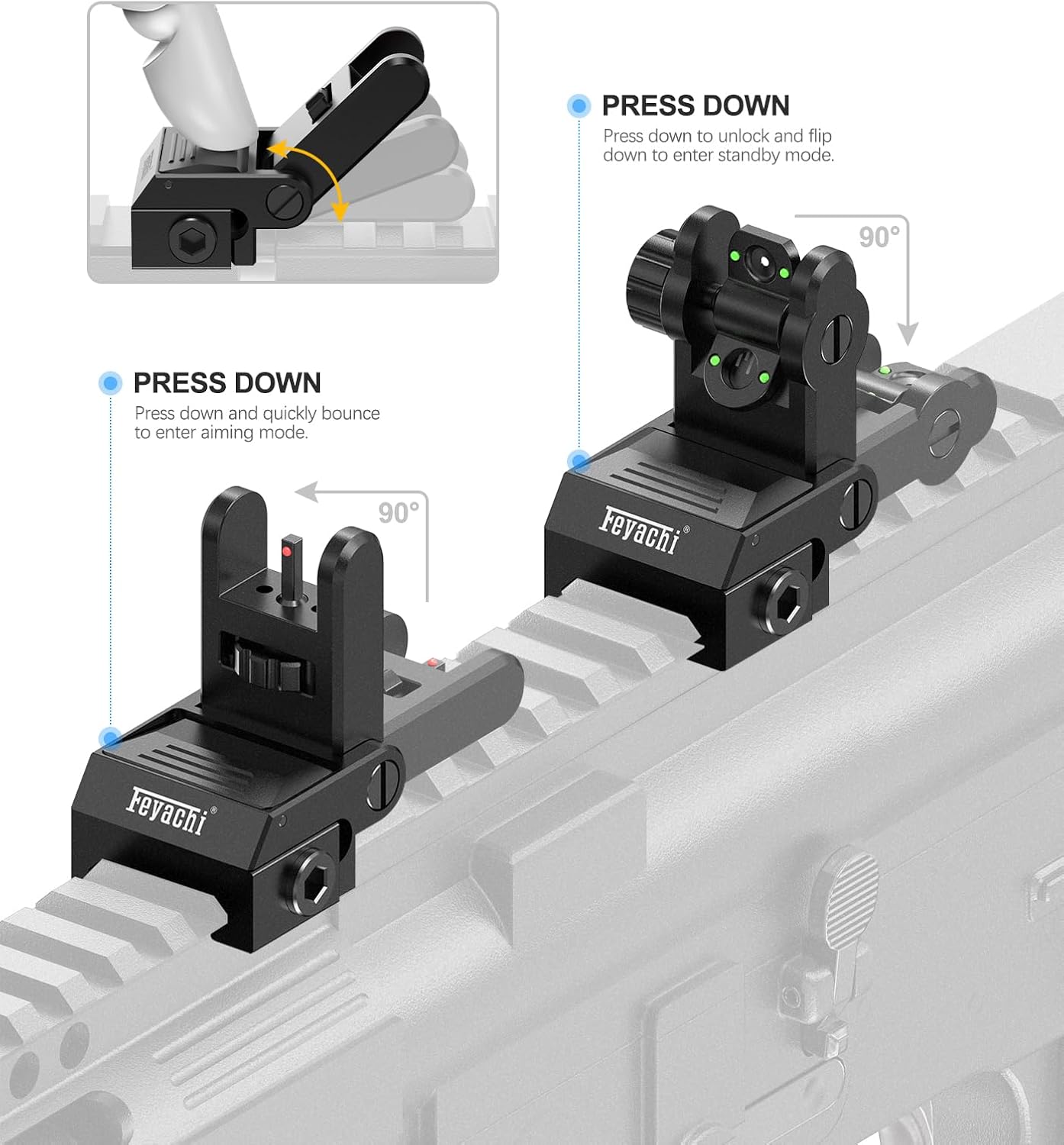 Feyachi Flip Up Sights Fiber Optics Iron Sight with Green Red Sight Front and Rear Backup Rifle Sight for Picatinny Rail