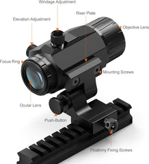 Feyachi M38 5X Red Dot Magnifier with Flip to Side Mount Rifle Scope, Focus Adjustment, Windage & Elevation Adjustable