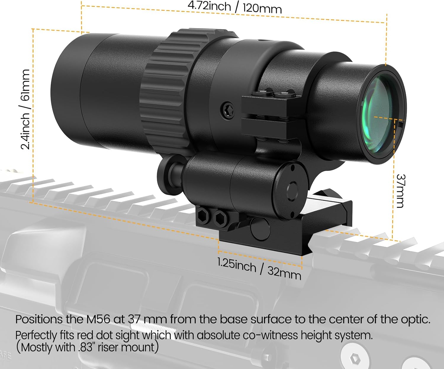 Lente d'ingrandimento Feyachi M37 Red Dot - Regolazione della messa a fuoco laterale 