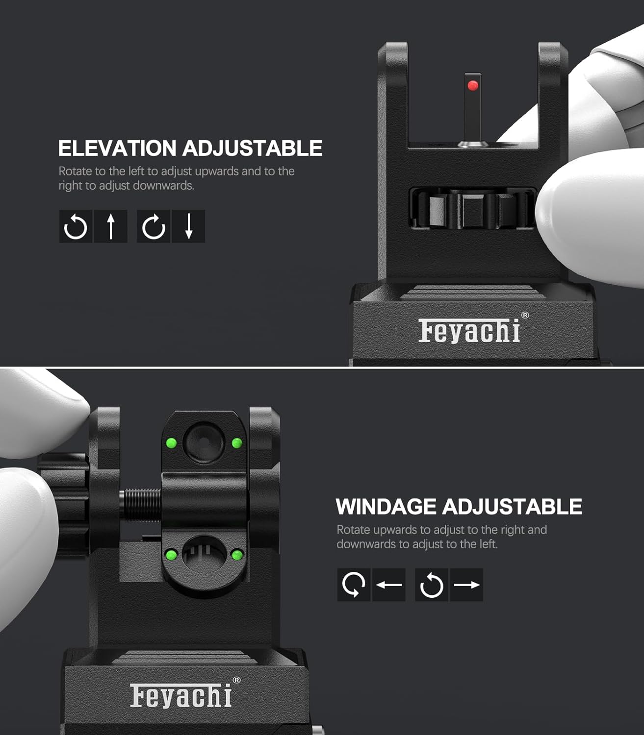 Feyachi Flip Up Sights Fiber Optics Iron Sight with Green Red Sight Front and Rear Backup Rifle Sight for Picatinny Rail