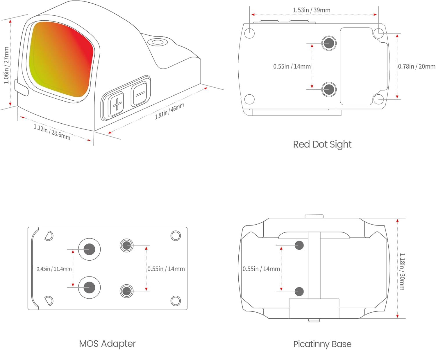 Feyachi RDS-59 3 MOA Red Dot Sight for Pistol Shake Awake Handgun Red Dot Sight for Doctor Pistol Reflex Sight with Adapter Plate for MOS & Picatinny Mount