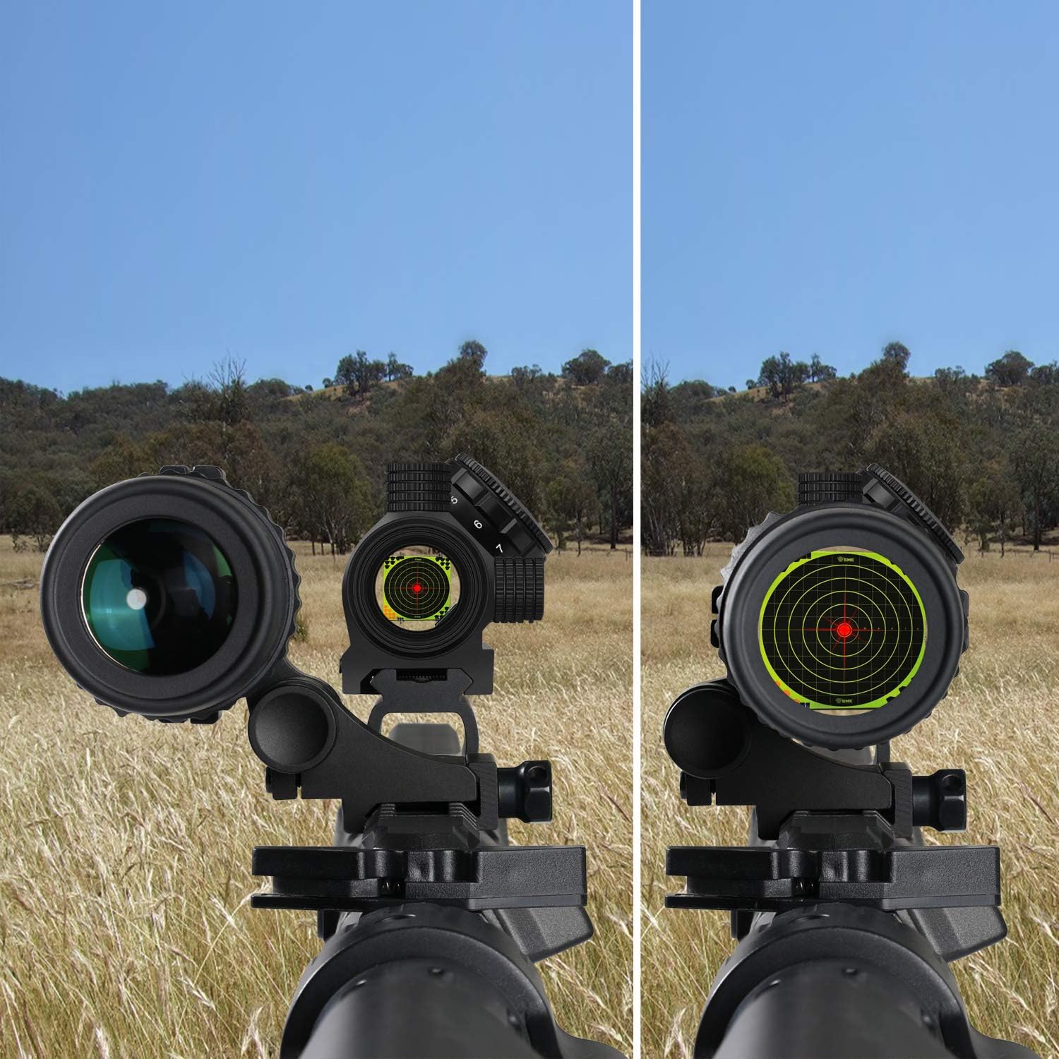 Feyachi 1.5X - 5X Zoomable Red Dot Magnifier for Absolute Co-Witness Red Dot Sight Reversible Fits Picatinny Rails