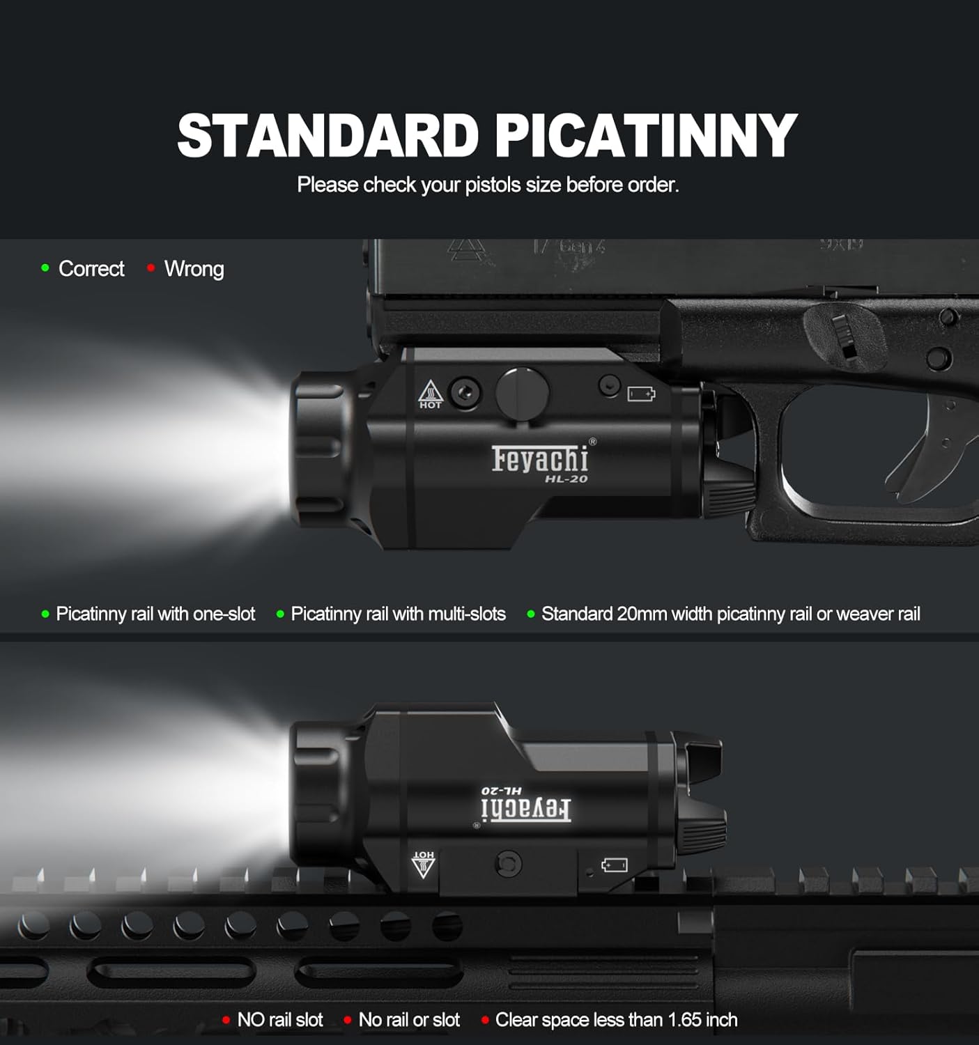 Feyachi HL-28 Pistol Light - 1000 Lumen Tactical Flashlight