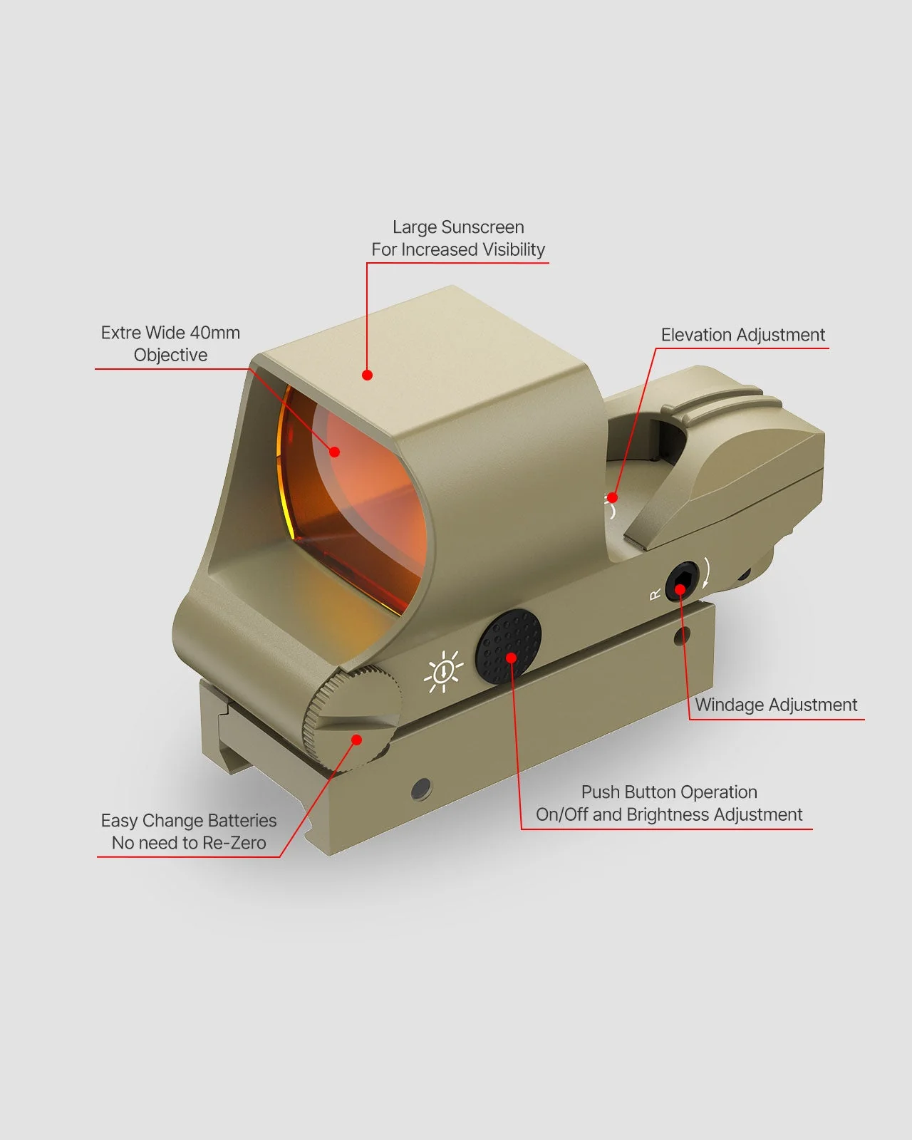 Feyachi RS60 Red Dot Reflex Sight Nickel - Multiple Reticle