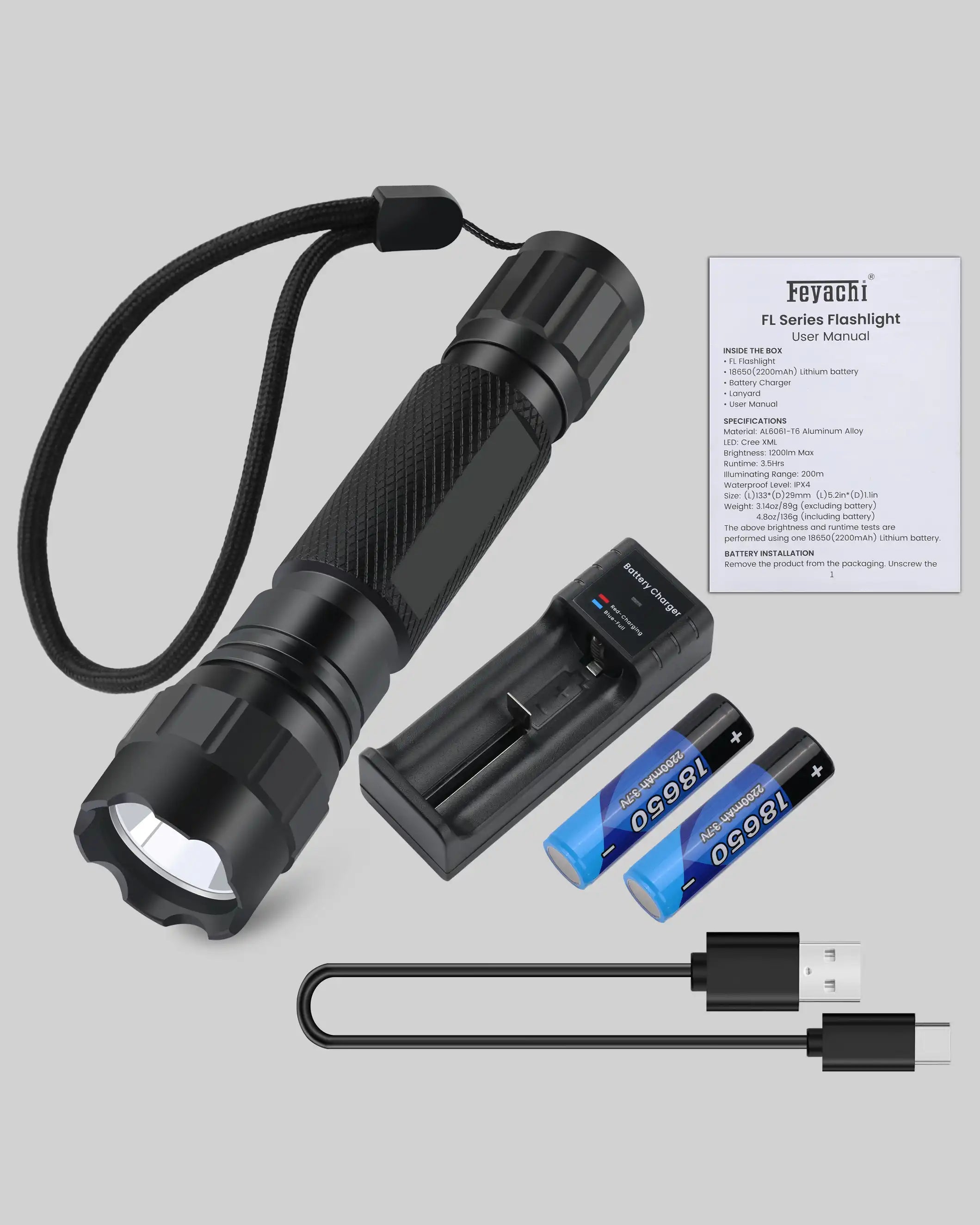 Feyachi FL21-MB Tactical Flashlight - 1200 Lumen LED Light